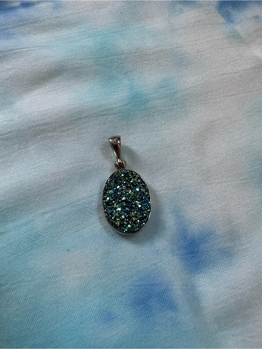 Sterling Silver Oval Blue-Green Druzy Pendant